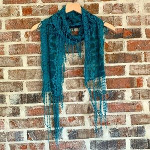 Embroidered Lace Teal Scarf